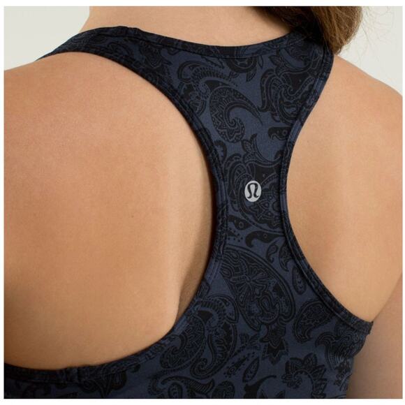 Lululemon Cool Racerback Workout Tank Paisley Inkwell Black Women's Size 8 - Picture 2 of 3